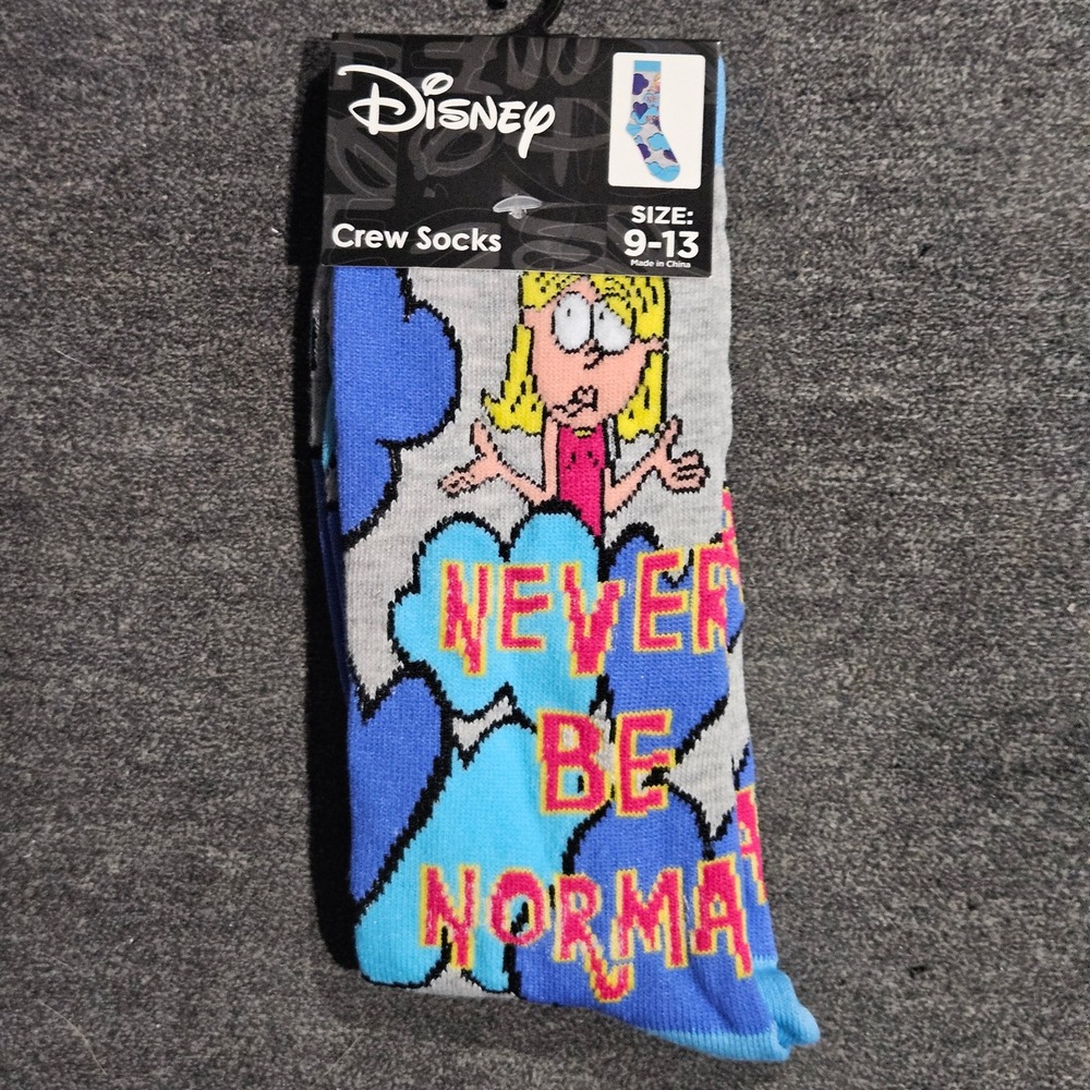 Disney Lizzie McGuire Never Be Normal Crew Socks Grey Blue Y2K Novelty 9-13 NEW